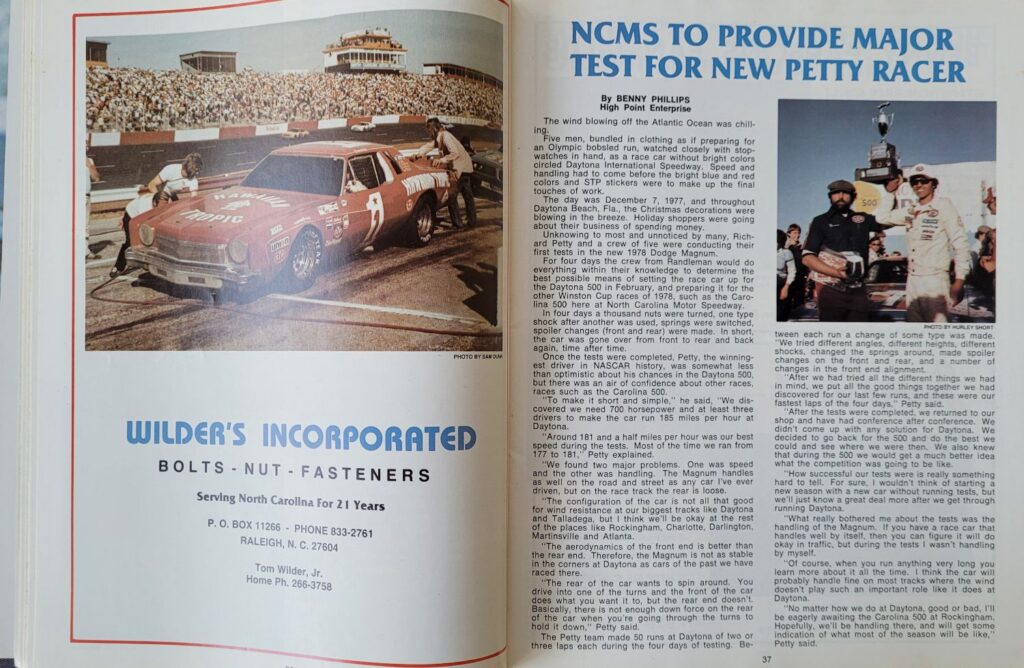 1978 NASCAR NCMS Rockingham Carolina 500 Program - Pages 36-37