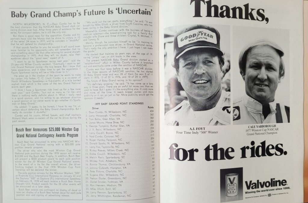 1978 NASCAR Nashville Music City USA 420 Program - Baby Grand Future