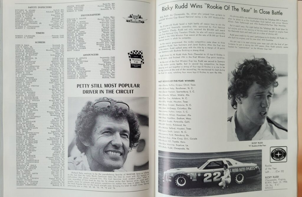 1978 NASCAR Nashville Music City USA 420 Program - Ricky Rudd ROY