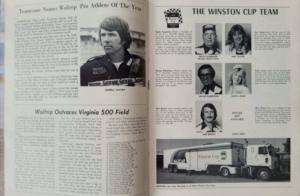 1978 NASCAR Nashville Music City USA 420 Program - Winston Cup Team