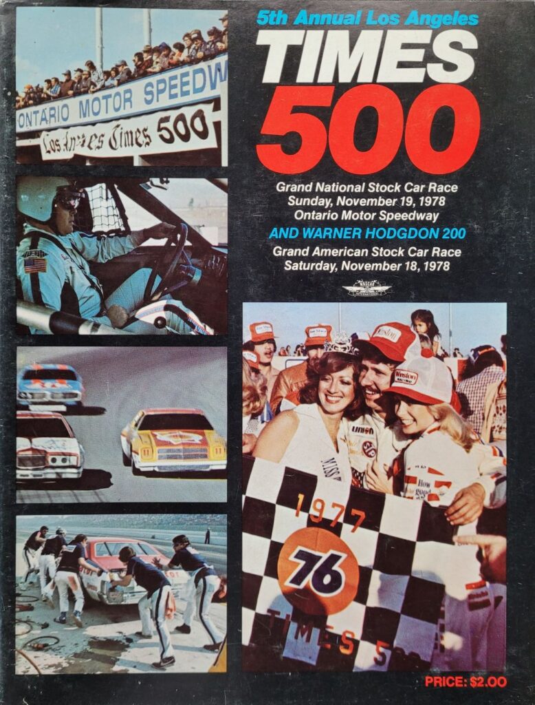 1978 NASCAR Ontario Los Angeles Times 500 Program Front Cover