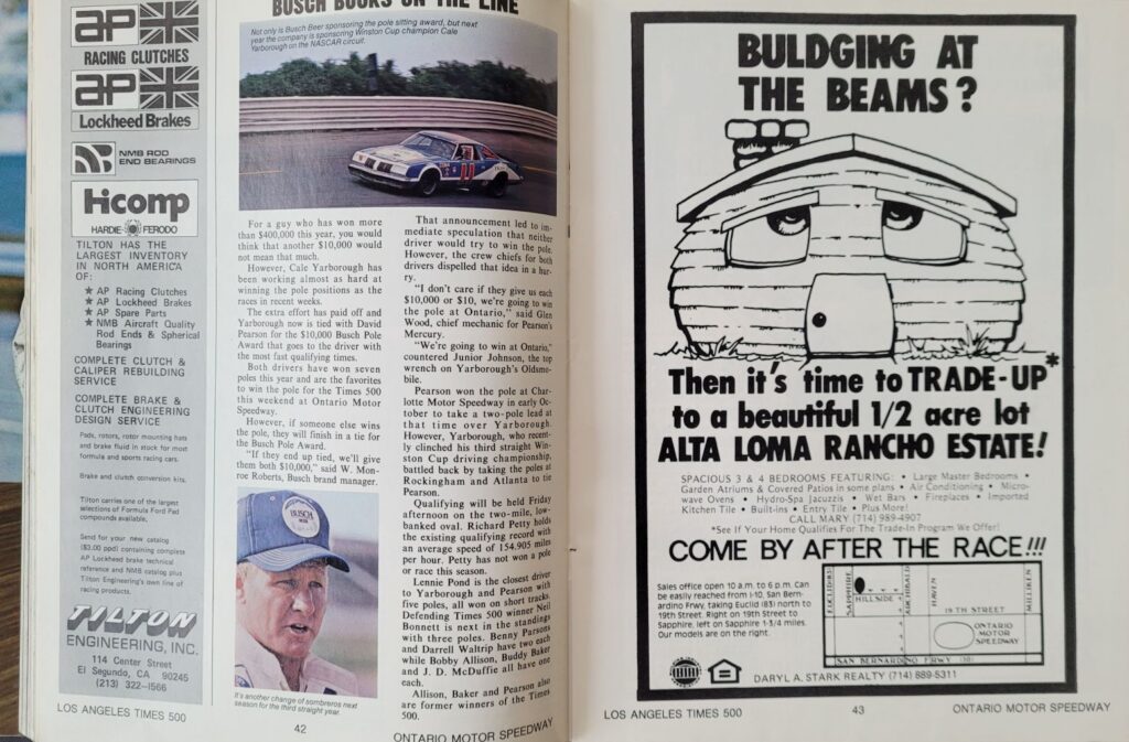 1978 NASCAR Ontario Los Angeles Times 500 Program - Pages 42-43