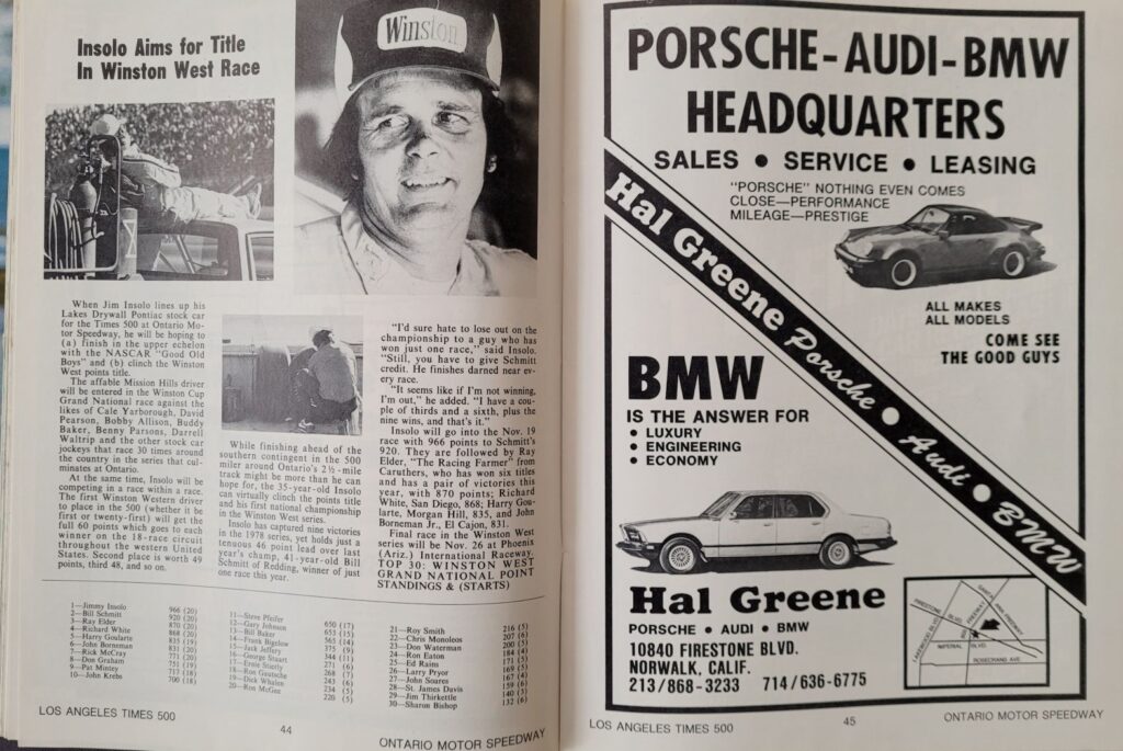 1978 NASCAR Ontario Los Angeles Times 500 Program - Pages 44-45