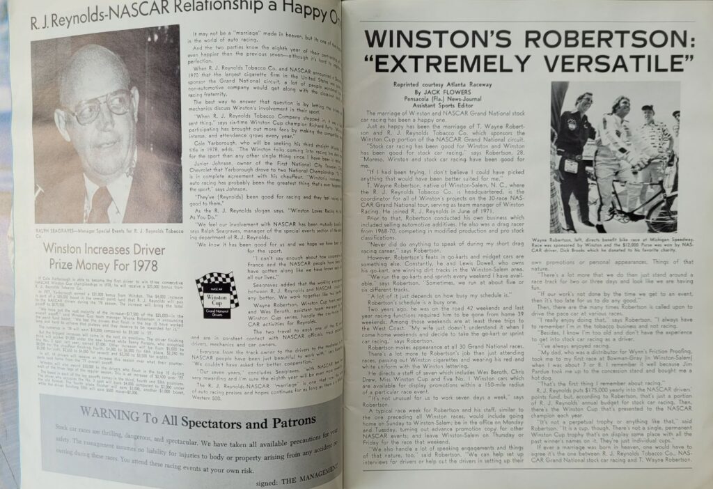 1978 NASCAR Pocono Coca-Cola 500 Program - T. Wayne Robertson