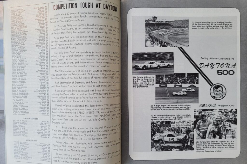 1978 NASCAR Richmond Capital City 400 Program - Competition Tough at Daytona