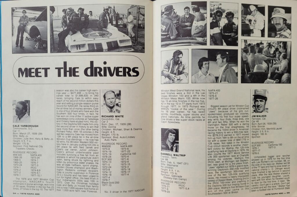 1978 NASCAR Riverside NAPA 400 Program - Pages 54-55