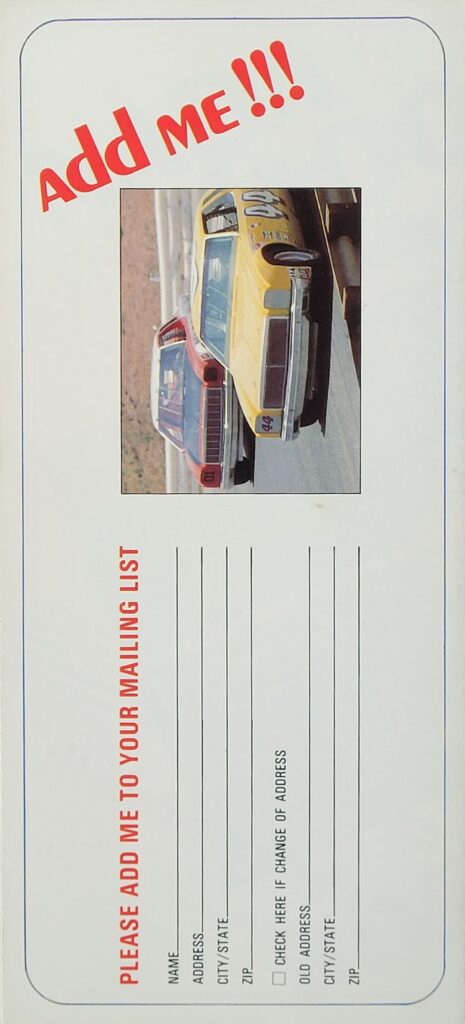 1978 NASCAR Riverside NAPA 400 Ticketing Brochure - Back