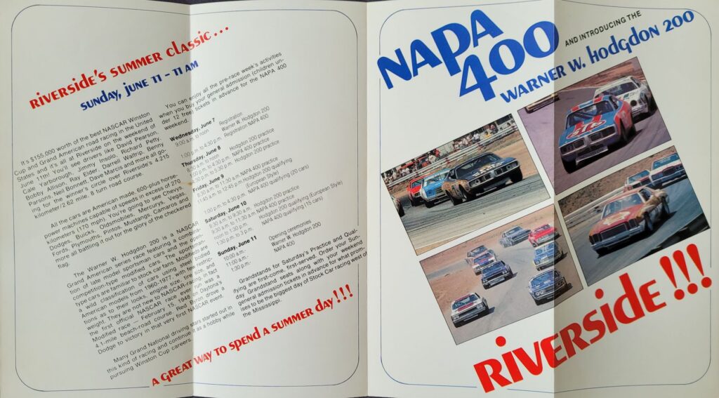 1978 NASCAR Riverside NAPA 400 Ticketing Brochure - Interior