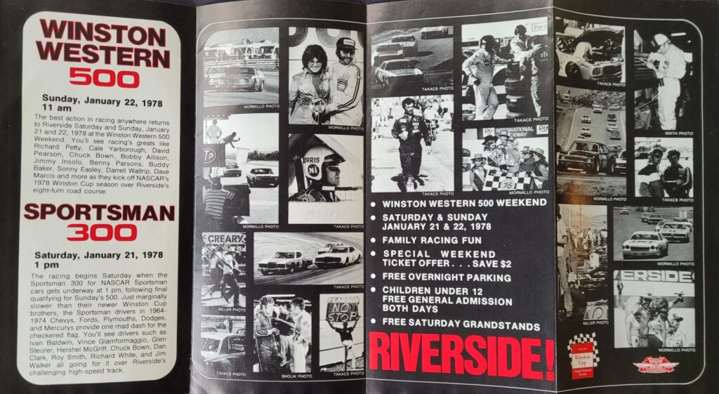 1978 NASCAR Riverside Winston Western 500 Ticketing Brochure - Interior
