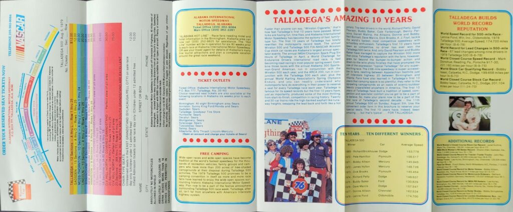 1979 NASCAR AIMS Talladega 500 Ticketing Brochure - Interior