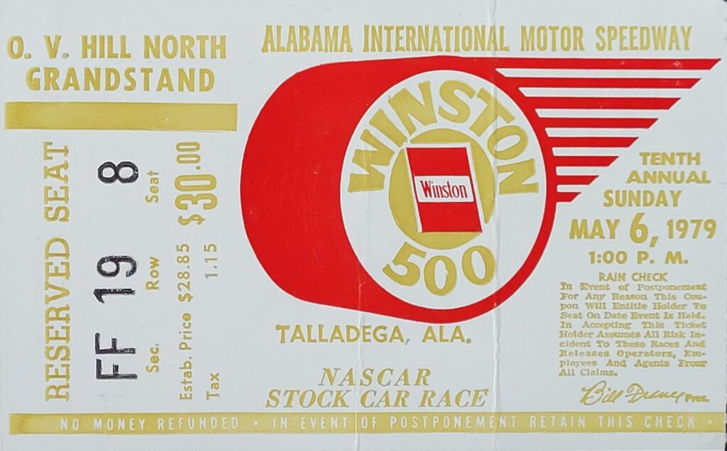 1979 NASCAR AIMS Talladega Winston 500 Ticket Stub Front