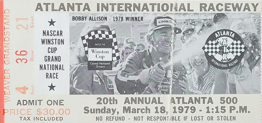 1979 NASCAR Atlanta 500 Ticket Stub Front