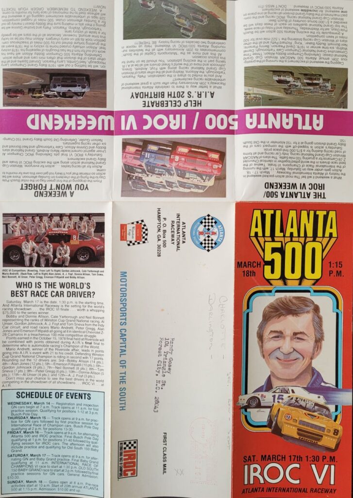 1979 NASCAR Atlanta 500 Ticketing Brochure Exterior