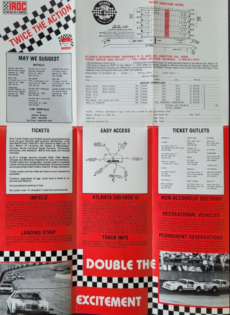 1979 NASCAR Atlanta 500 Ticketing Brochure Interior