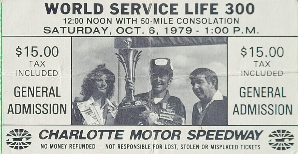 1979 NASCAR Charlotte World Service Life 300 Ticket Stub - Front