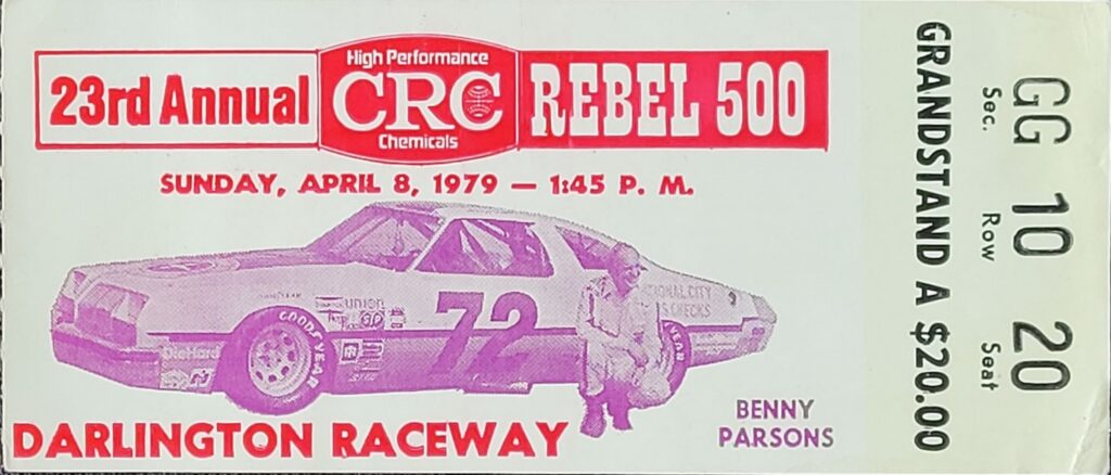 1979 NASCAR Darlington CRC Chemicals Rebel 500 Ticket Stub - Front