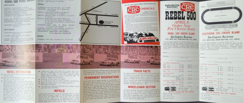 1979 NASCAR Darlington CRC Chemicals Rebel 500 Ticketing Brochure - Interior