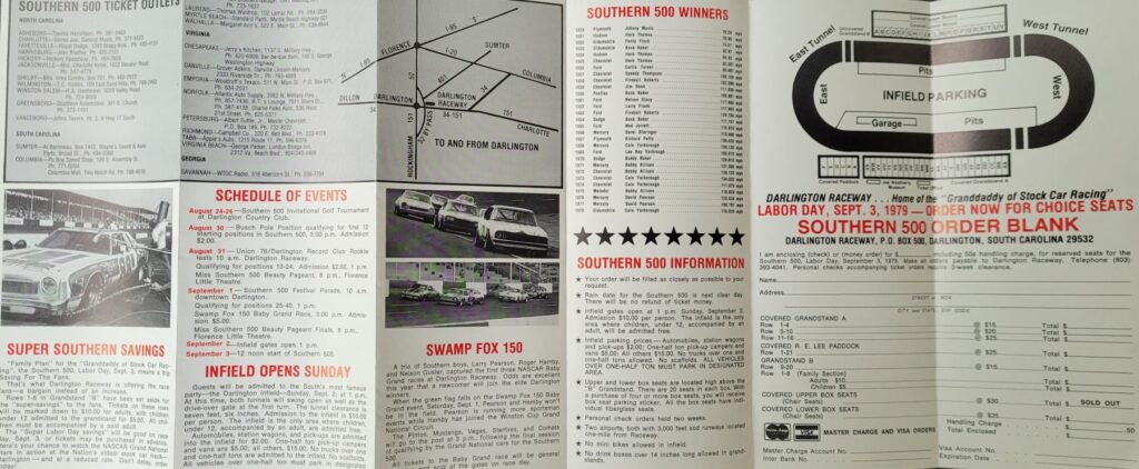 1979 NASCAR Darlington Southern 500 Ticketing Brochure - Interior
