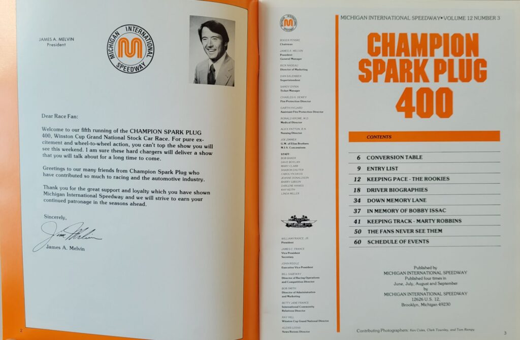 1979 NASCAR Michigan Champion Spark Plug 400 Program - Pages 2-3