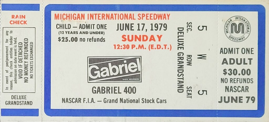 1979 NASCAR Michigan Gabriel 400 Ticket Stub - Front