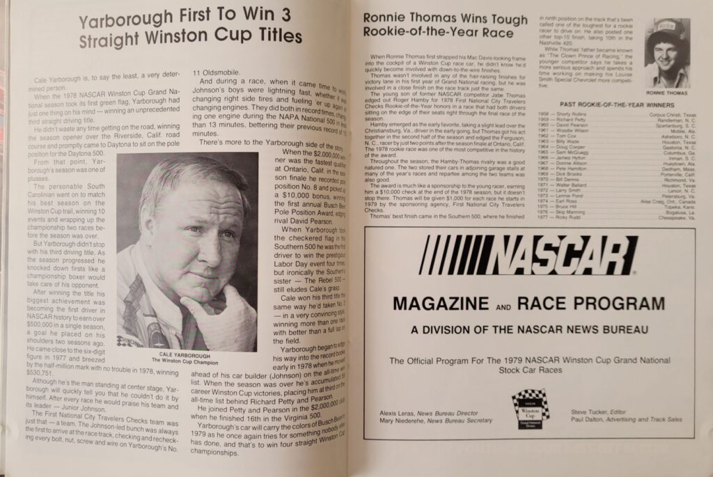 1979 NASCAR Nashville Sun-Drop Music City 420 Program - Cale Yarborough