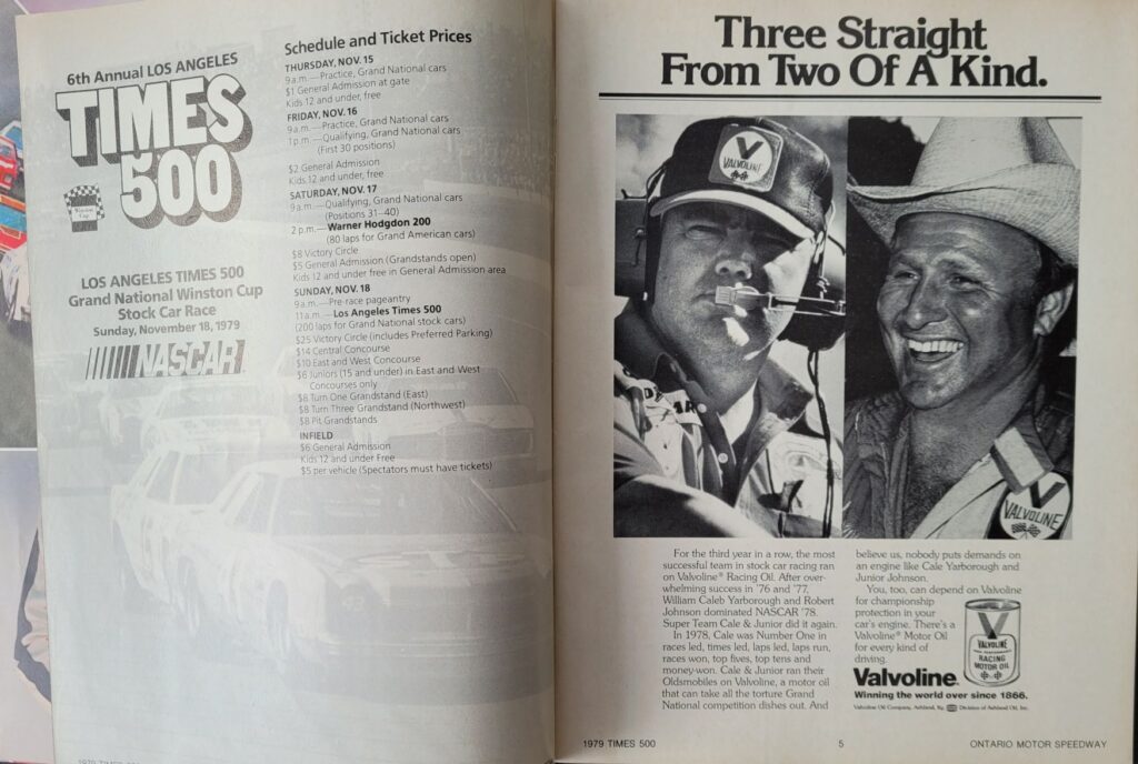 1979 NASCAR Ontario Los Angeles Times 500 Program - Pages 4-5