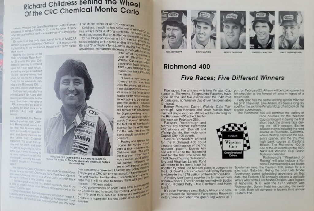 1979 NASCAR Richmond 400 Program - Richard Childress