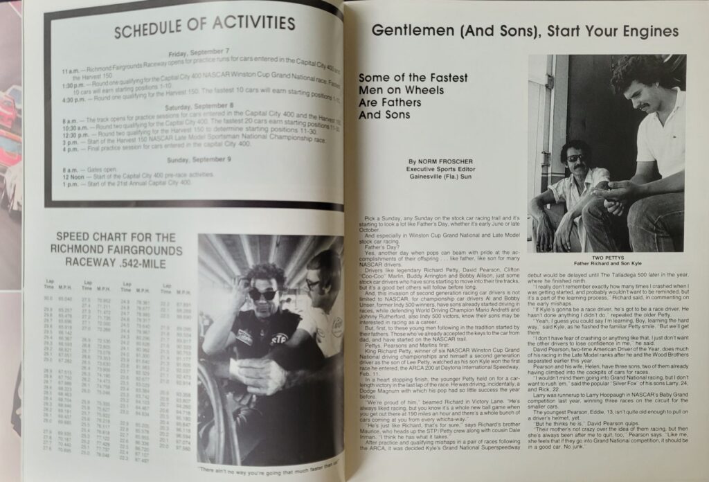 1979 NASCAR Richmond Capital City 400 Program - Schedule of Activites