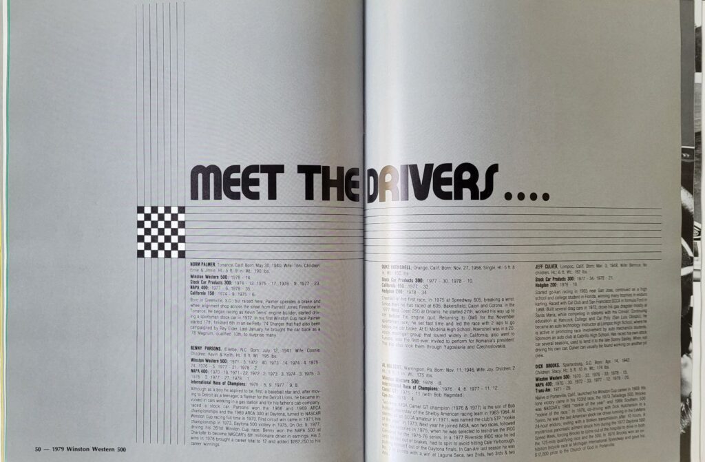 1979 NASCAR Riverside Winston Western 500 Program - Pages 50-51