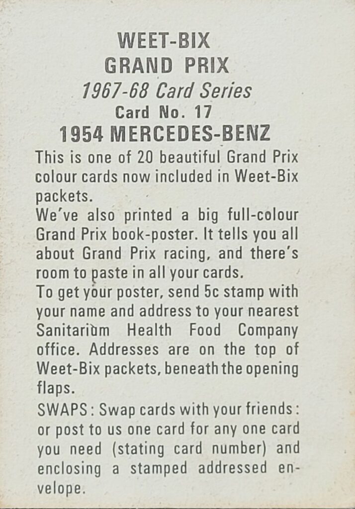 1967-68 Weet-Bix (AU) Grand Prix 
1954 Mercedes-Benz Card #17 