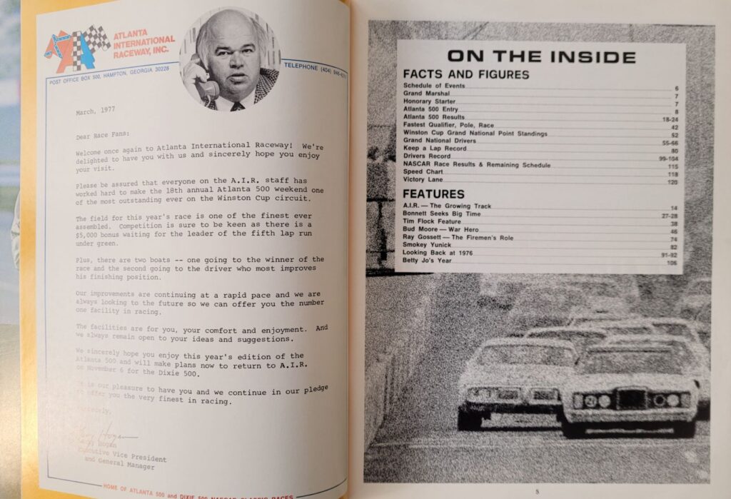 1977 NASCAR Atlanta 500 Program - Pages 4-5