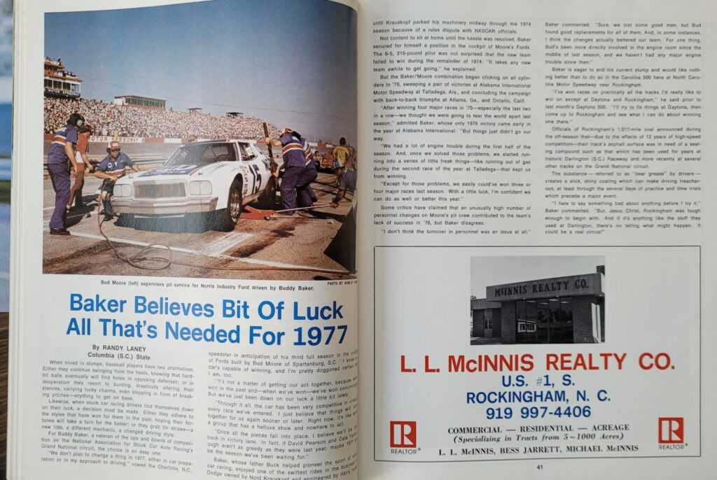 1977 NASCAR NCMS Carolina 500 Program - Pages 40-41